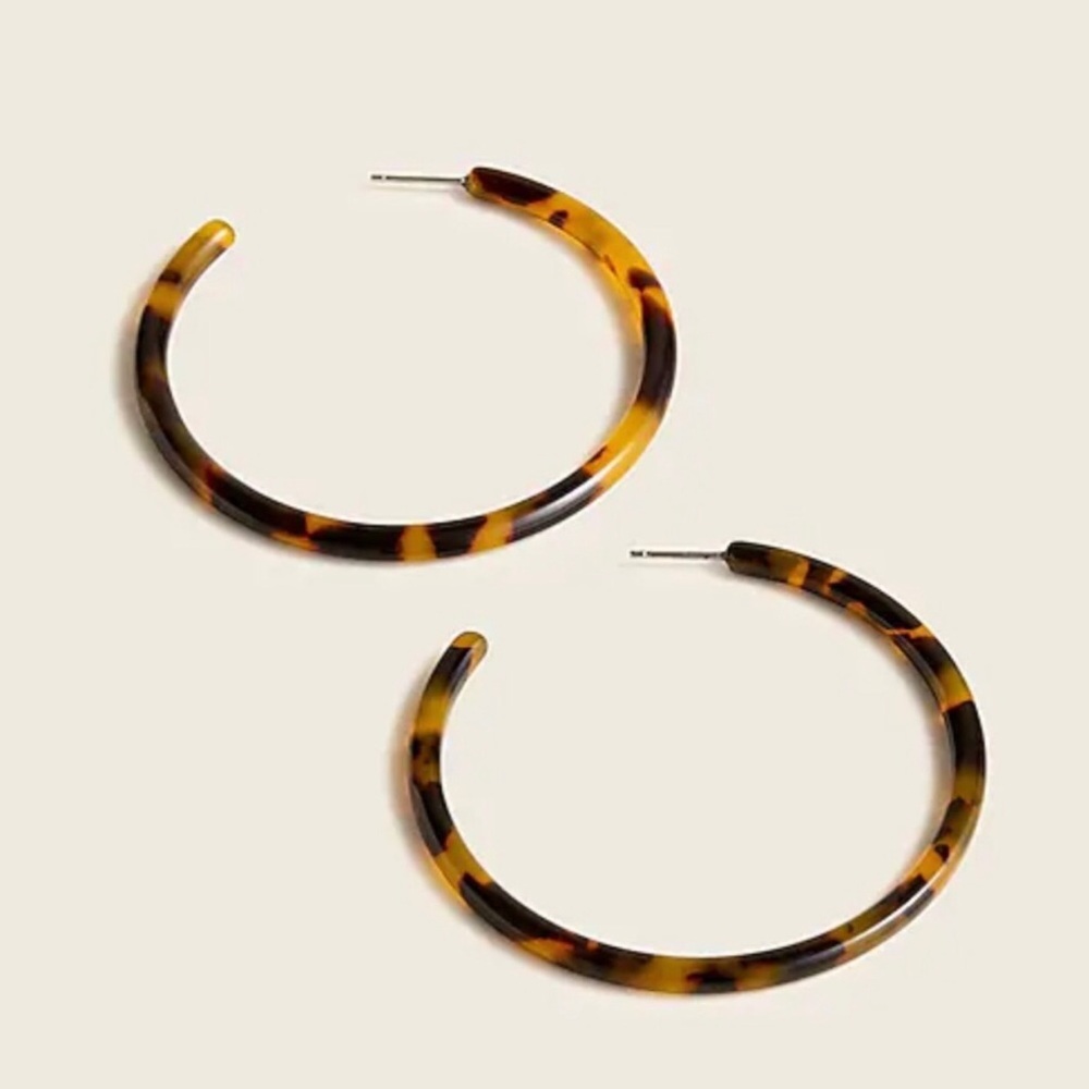 NWT J.Crew Tortoise Hoop Earrings 2 1/4” Length with Jewelry Bag
